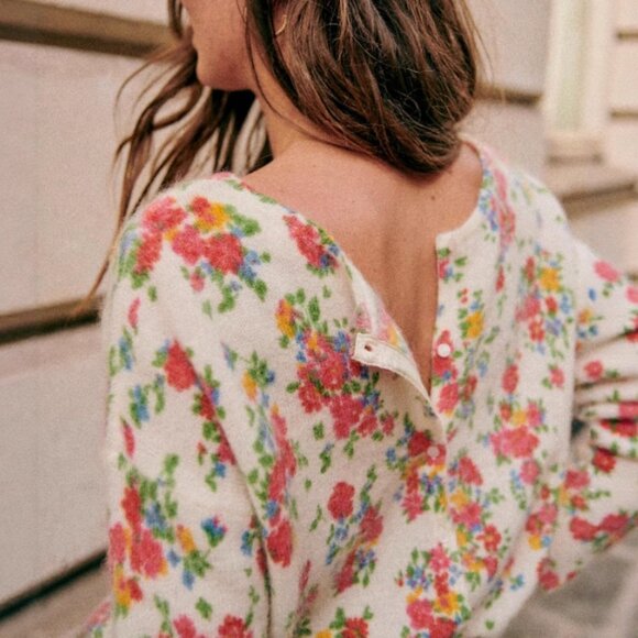 NWT Sezane Juno Cardigan XXS/XS Sweater Reversible Floral Ivory Jardin Secret - Picture 5 of 13